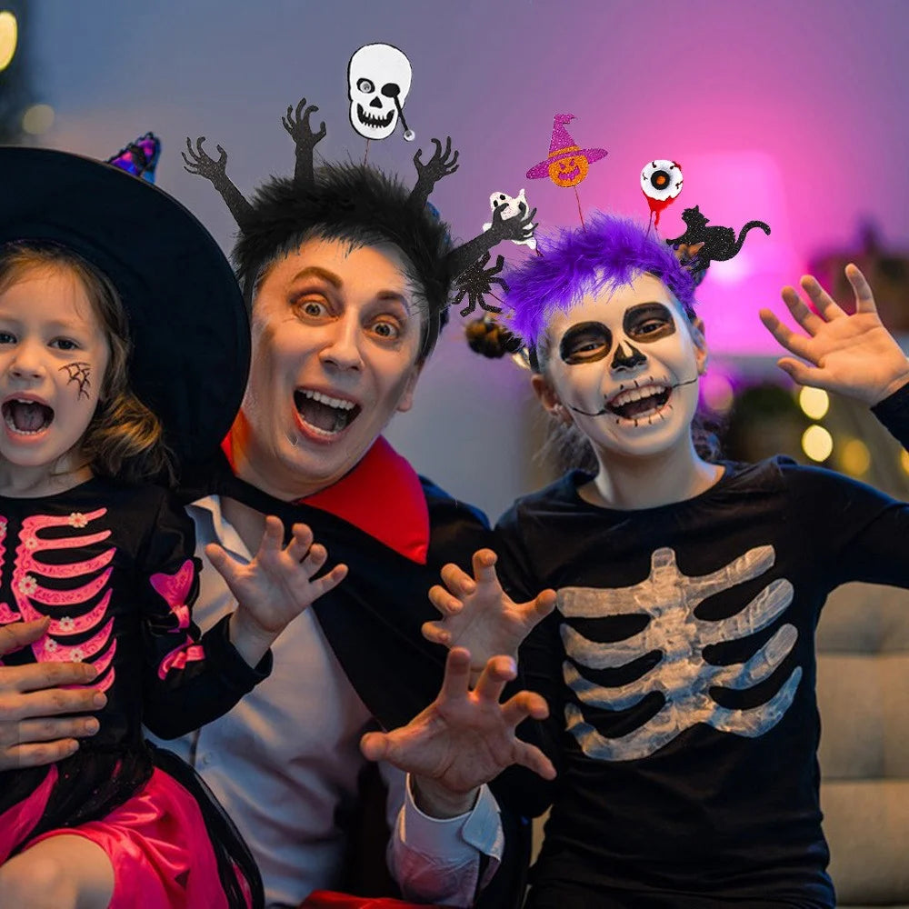 Halloween Pumpkin Spider Skeleton Hairband Festival Costume Masquerade Headband Hair Ornament - Demon+Cat / Black Feather - 6