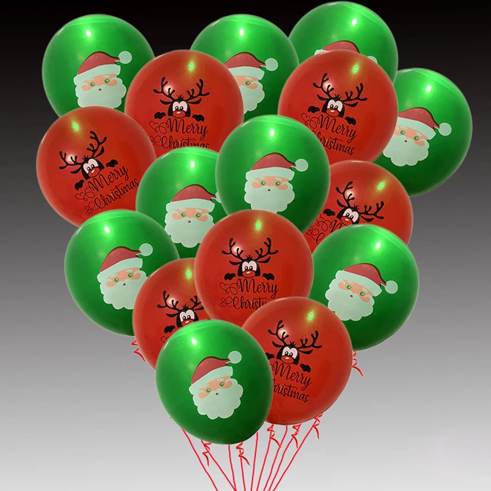5PCS Christmas 12-Inch LED Light Up Latex Balloons Flashing Party Lights Xmas Decorations - Green - 5