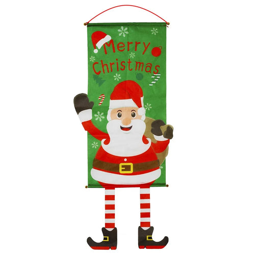 Merry Christmas Cloth Flag Xmas Hanging Banner Flag for Wall Door Window Decor - Santa - 1