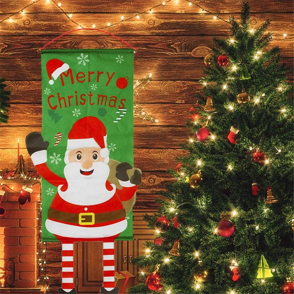 Merry Christmas Cloth Flag Xmas Hanging Banner Flag for Wall Door Window Decor - Santa - 2
