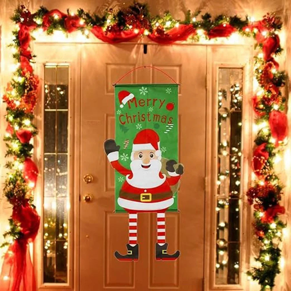 Merry Christmas Cloth Flag Xmas Hanging Banner Flag for Wall Door Window Decor - Santa - 3