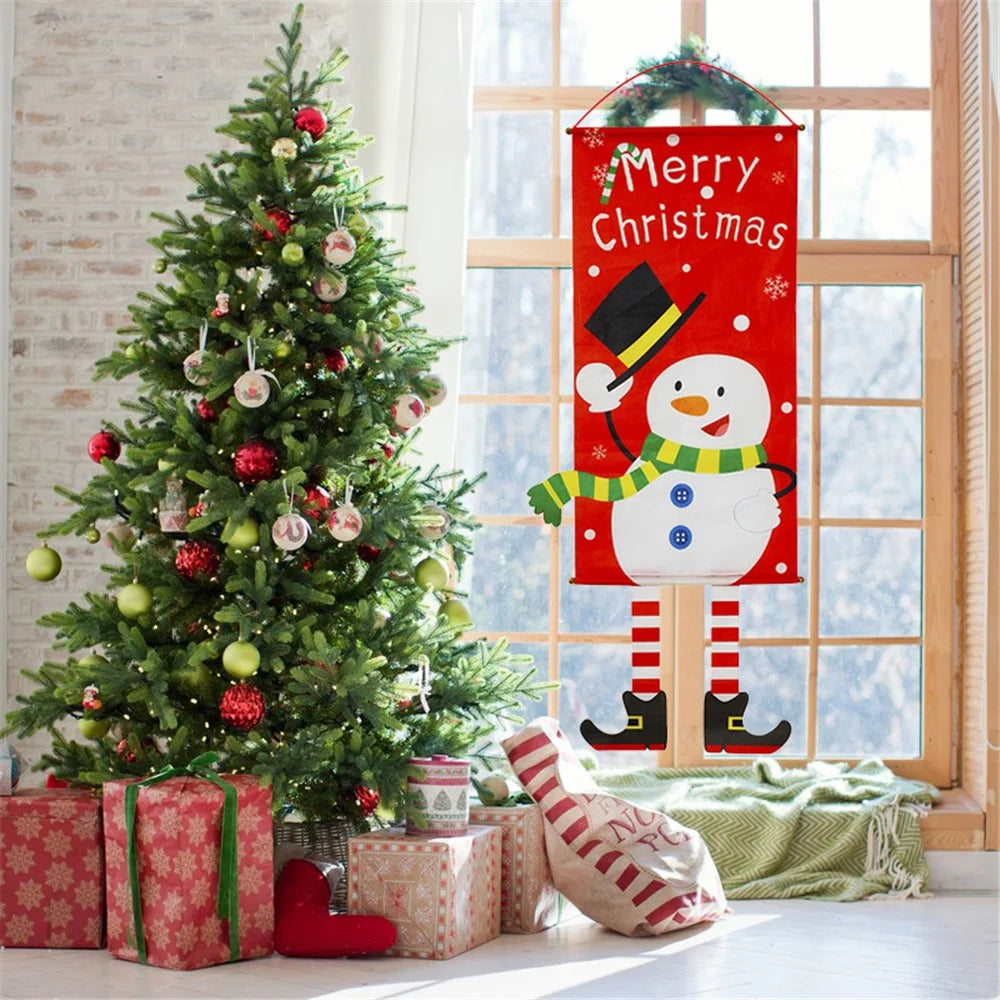 Merry Christmas Cloth Flag Xmas Hanging Banner Flag for Wall Door Window Decor - Santa - 4