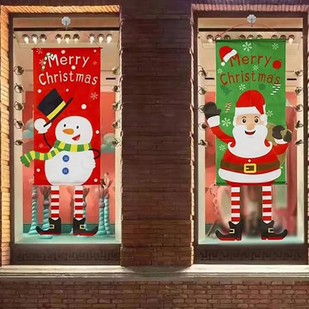 Merry Christmas Cloth Flag Xmas Hanging Banner Flag for Wall Door Window Decor - Santa - 5