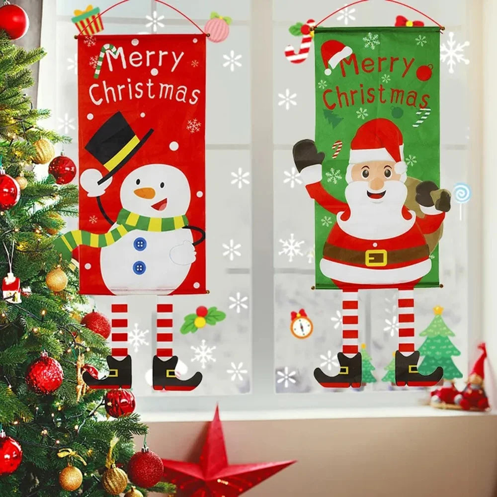 Merry Christmas Cloth Flag Xmas Hanging Banner Flag for Wall Door Window Decor - Santa - 6