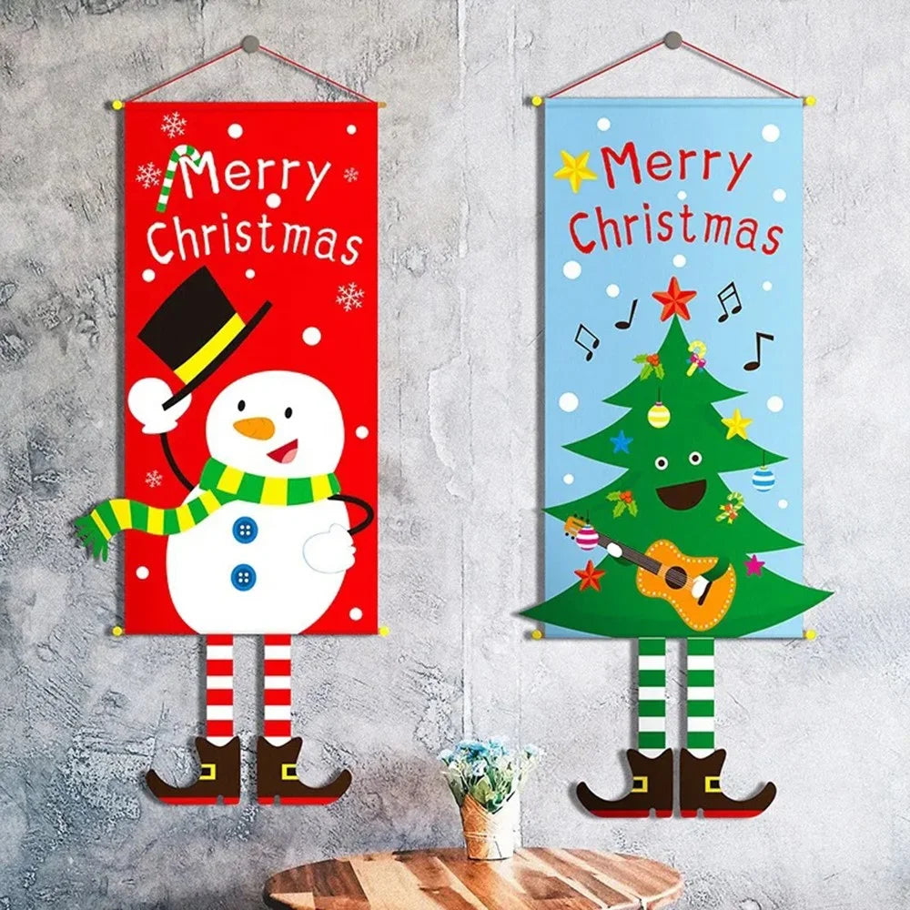 Merry Christmas Cloth Flag Xmas Hanging Banner Flag for Wall Door Window Decor - Santa - 7