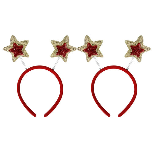 2Pcs Christmas Headbands for Children Deer Hairband Xmas Tree Hair Hoops Headpiece Accessories - Red / Gold Pentagram - 1
