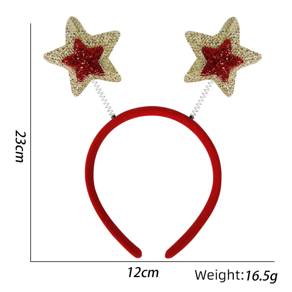 2Pcs Christmas Headbands for Children Deer Hairband Xmas Tree Hair Hoops Headpiece Accessories - Red / Gold Pentagram - 5