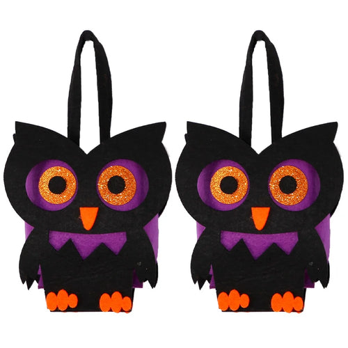 2PCS Halloween Candy Treat Bags Felt Party Supplies Organizer Kids DIY Gift Tote Bags - Owl - 1