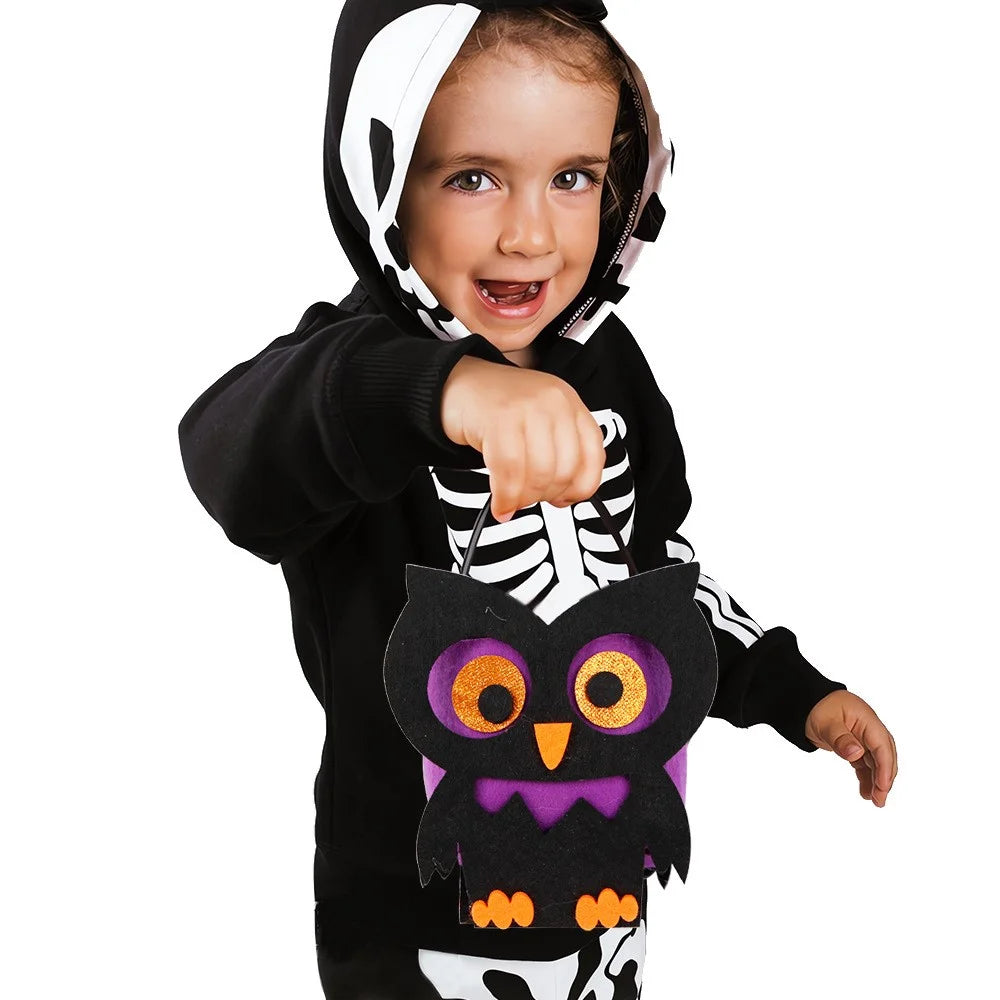 2PCS Halloween Candy Treat Bags Felt Party Supplies Organizer Kids DIY Gift Tote Bags - Owl - 2