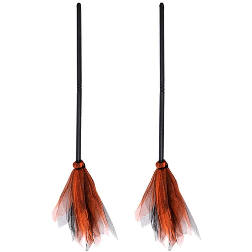 2Pcs Halloween Witch Broom Detachable Broomstick Kids Witch Costume Broom Props - Orange - 1