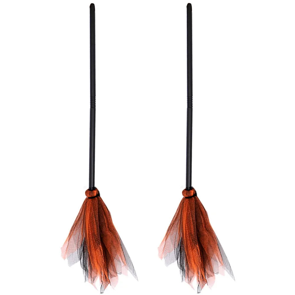 2Pcs Halloween Witch Broom Detachable Broomstick Kids Witch Costume Broom Props - Orange - 1