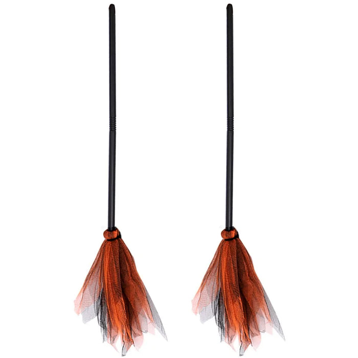 2Pcs Halloween Witch Broom Detachable Broomstick Kids Witch Costume Broom Props - Orange - 1