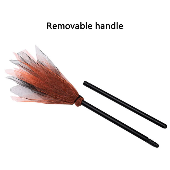 2Pcs Halloween Witch Broom Detachable Broomstick Kids Witch Costume Broom Props - Orange - 2