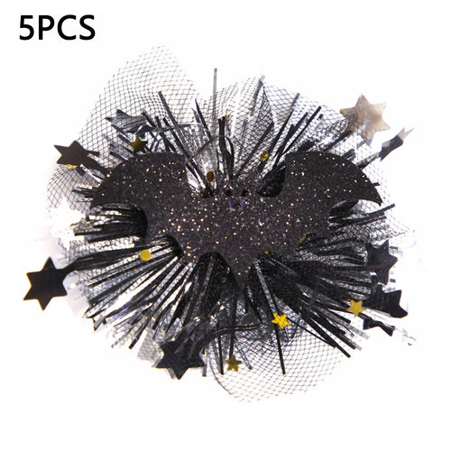 5Pcs Halloween Hair Clips Bat Spider Ghost Witch Kids Girls Mesh Hairpins for Halloween Costume - Bat - 1
