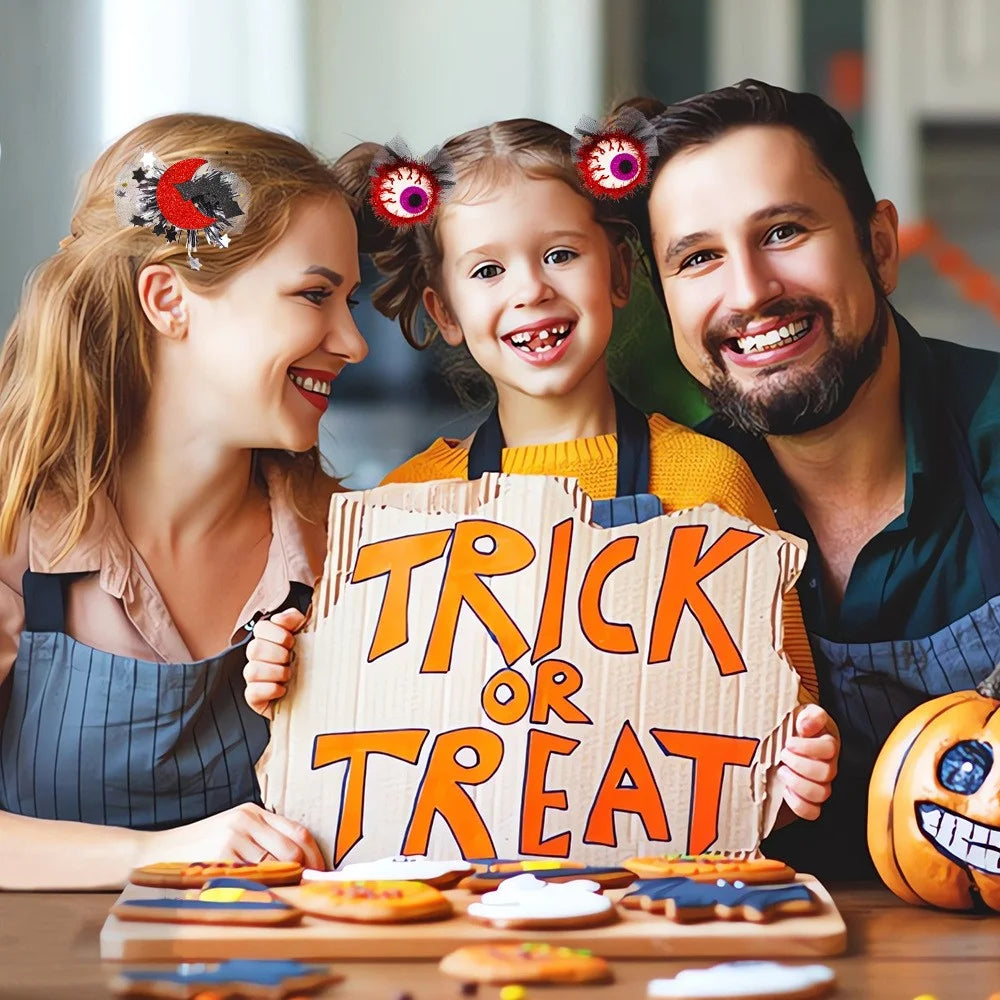 5Pcs Halloween Hair Clips Bat Spider Ghost Witch Kids Girls Mesh Hairpins for Halloween Costume - Bat - 3