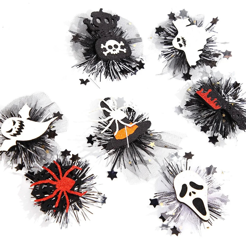 5Pcs Halloween Hair Clips Bat Spider Ghost Witch Kids Girls Mesh Hairpins for Halloween Costume - Bat - 4