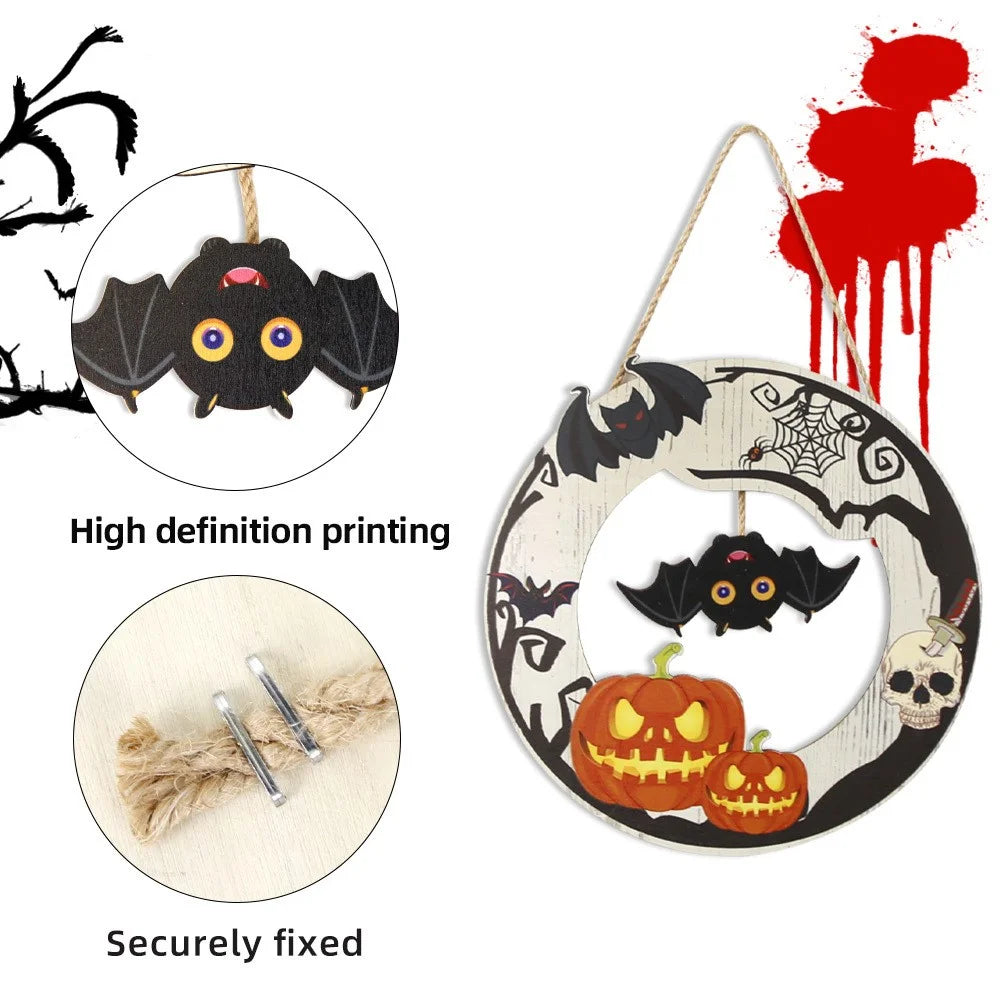 Halloween Wooden Hanging Ornament Pumpkin Bat Ghost Door Wall Party Decoration - BOO Cat - 4