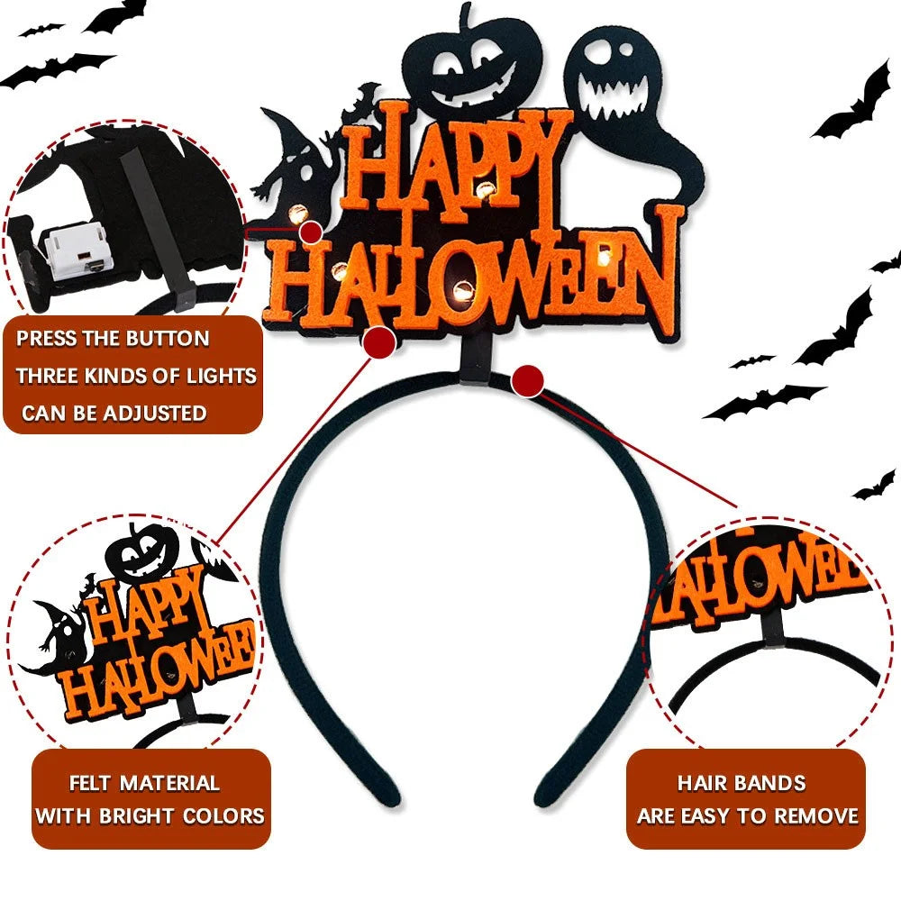 2Pcs / Set LED Light Halloween Hair Hoop Spider Web Pumpkin Glowing Headband Party Costume - Yellow Cobweb - 5