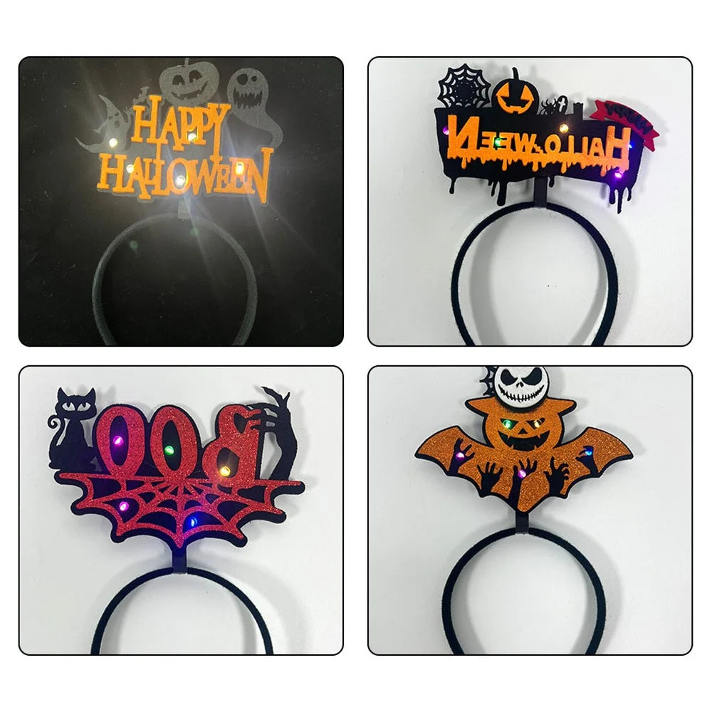 2Pcs / Set LED Light Halloween Hair Hoop Spider Web Pumpkin Glowing Headband Party Costume - Yellow Cobweb - 6