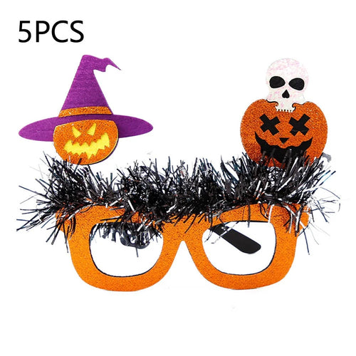 5Pcs / Set Halloween Eyeglasses Tinsel Decor Pumpkin Ghost Skull Halloween Party Glasses Eyewear - Witch Hat and Skull - 1