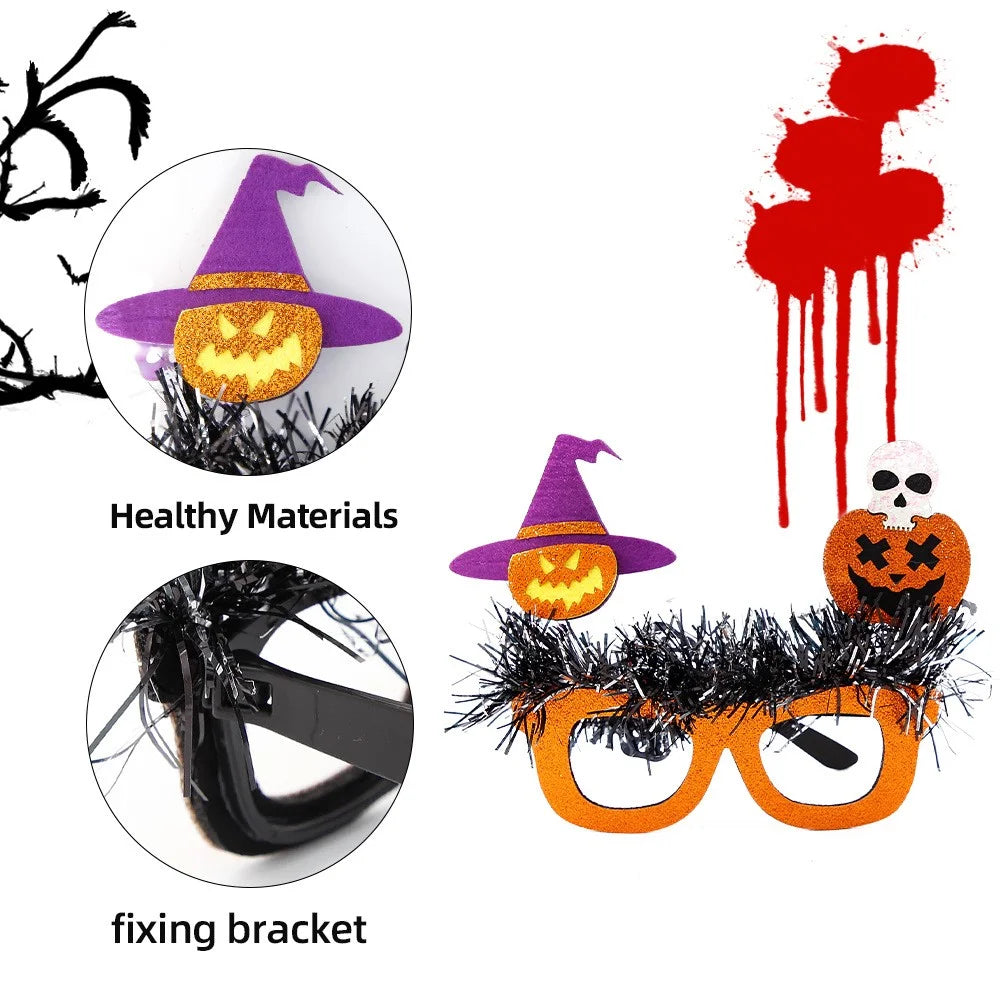 5Pcs / Set Halloween Eyeglasses Tinsel Decor Pumpkin Ghost Skull Halloween Party Glasses Eyewear - Witch Hat and Skull - 2