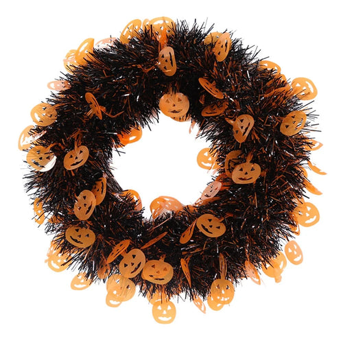 Halloween Wreath Pumpkin Bat Skull Wreath Front Door Wall Hanging Decoration - Orange Pumpkin - 1