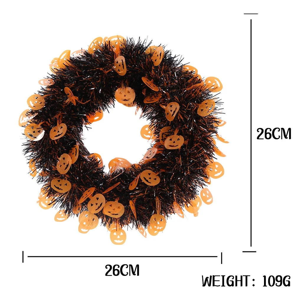 Halloween Wreath Pumpkin Bat Skull Wreath Front Door Wall Hanging Decoration - Orange Pumpkin - 5