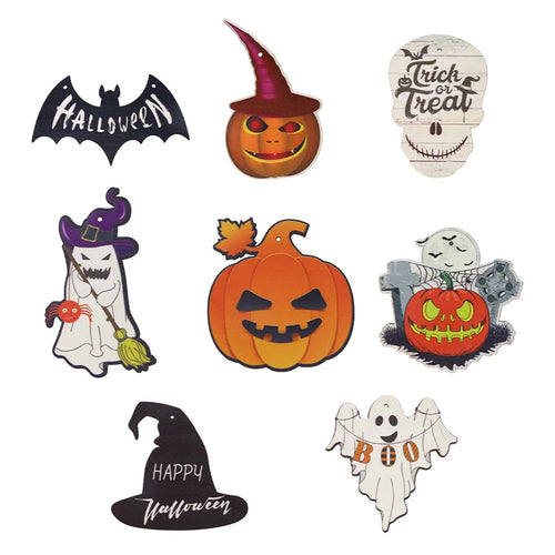 8Pcs / Set Halloween Wooden Slices Pumpkin Ghost Skull Banner Hanging Ornament Pendant - 1