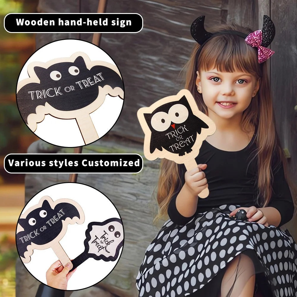 2Pcs / Set Halloween Hands-Up Sign Spider Pumpkin Bat Funny Wooden Sign Photobooth Prop - Owl - 2
