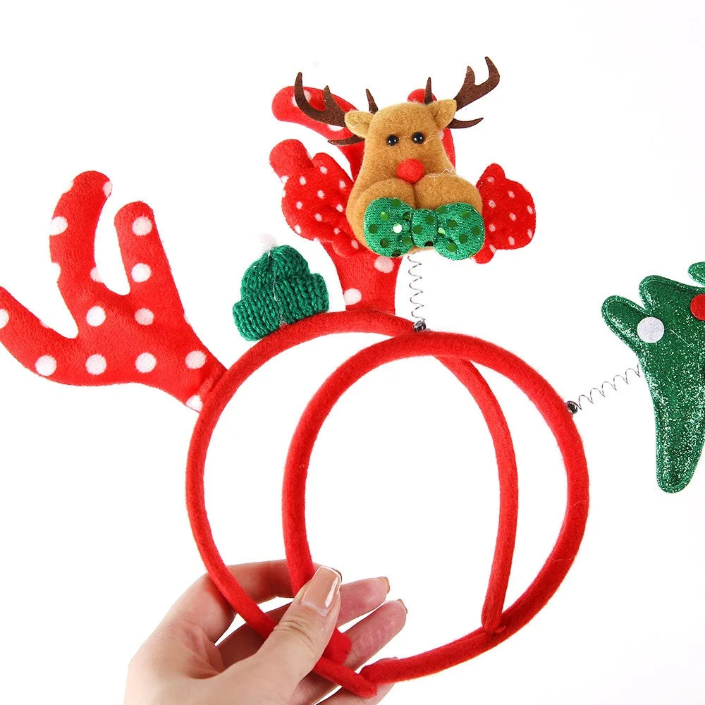 5Pcs Lovely Plastic+Cloth Christmas Headband Hair Hoop Cute Xmas Headwear Photo Props - HOHOHO Bowknot - 2