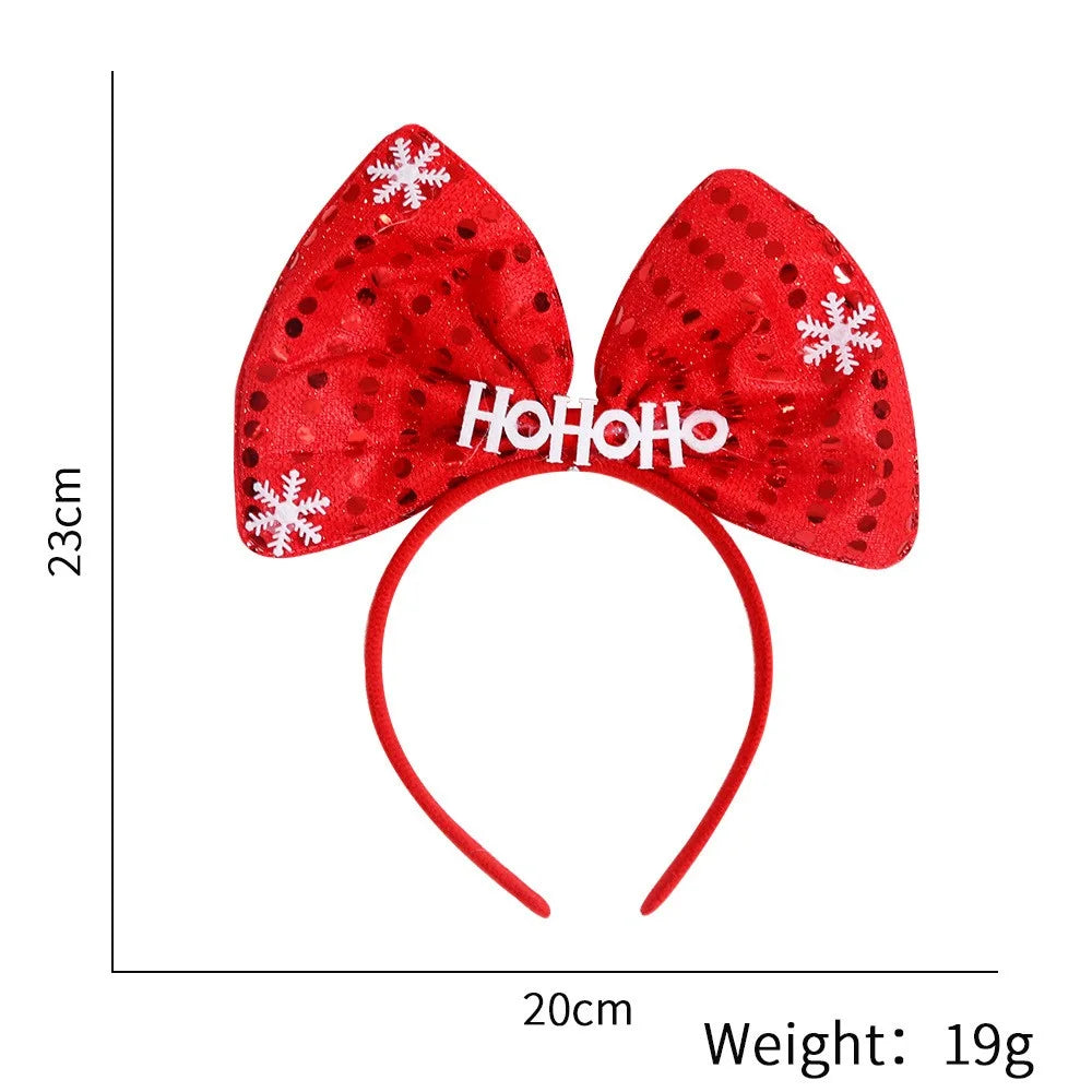 5Pcs Lovely Plastic+Cloth Christmas Headband Hair Hoop Cute Xmas Headwear Photo Props - HOHOHO Bowknot - 4