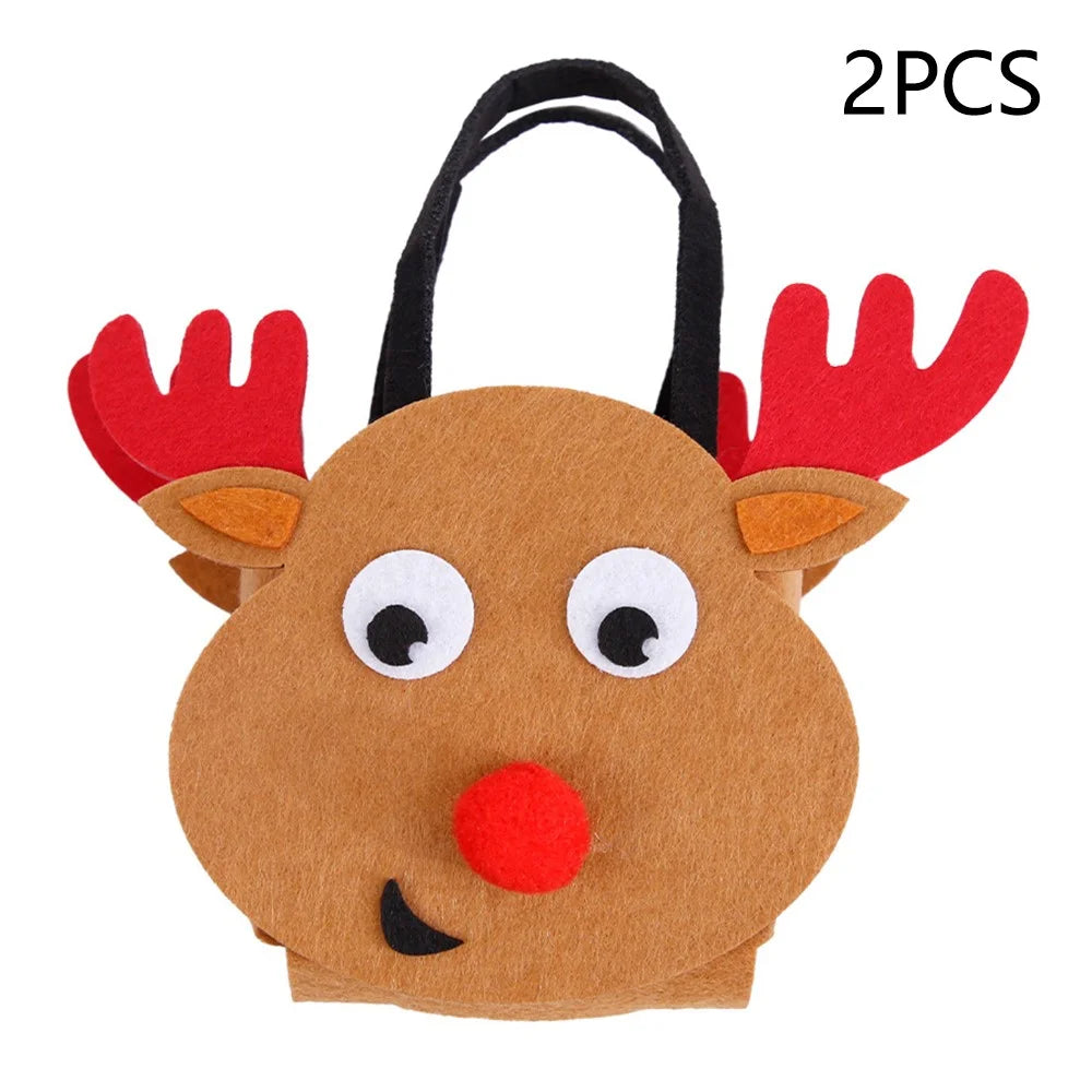 2Pcs Christmas Candy Cookie Bags Felt Party Supplies Organizer Kids DIY Gift Tote Bags - Elk - 1