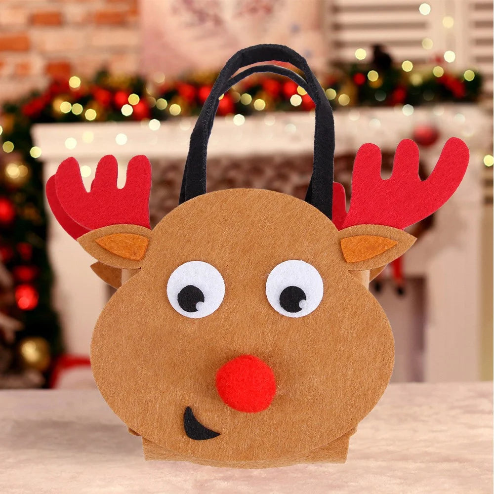 2Pcs Christmas Candy Cookie Bags Felt Party Supplies Organizer Kids DIY Gift Tote Bags - Elk - 2