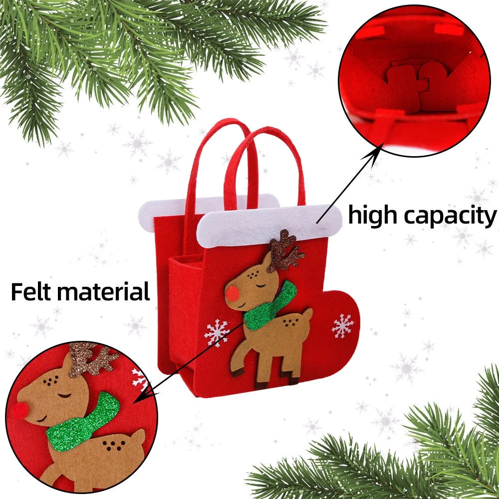2Pcs Christmas Candy Cookie Bags Felt Party Supplies Organizer Kids DIY Gift Tote Bags - Elk - 3