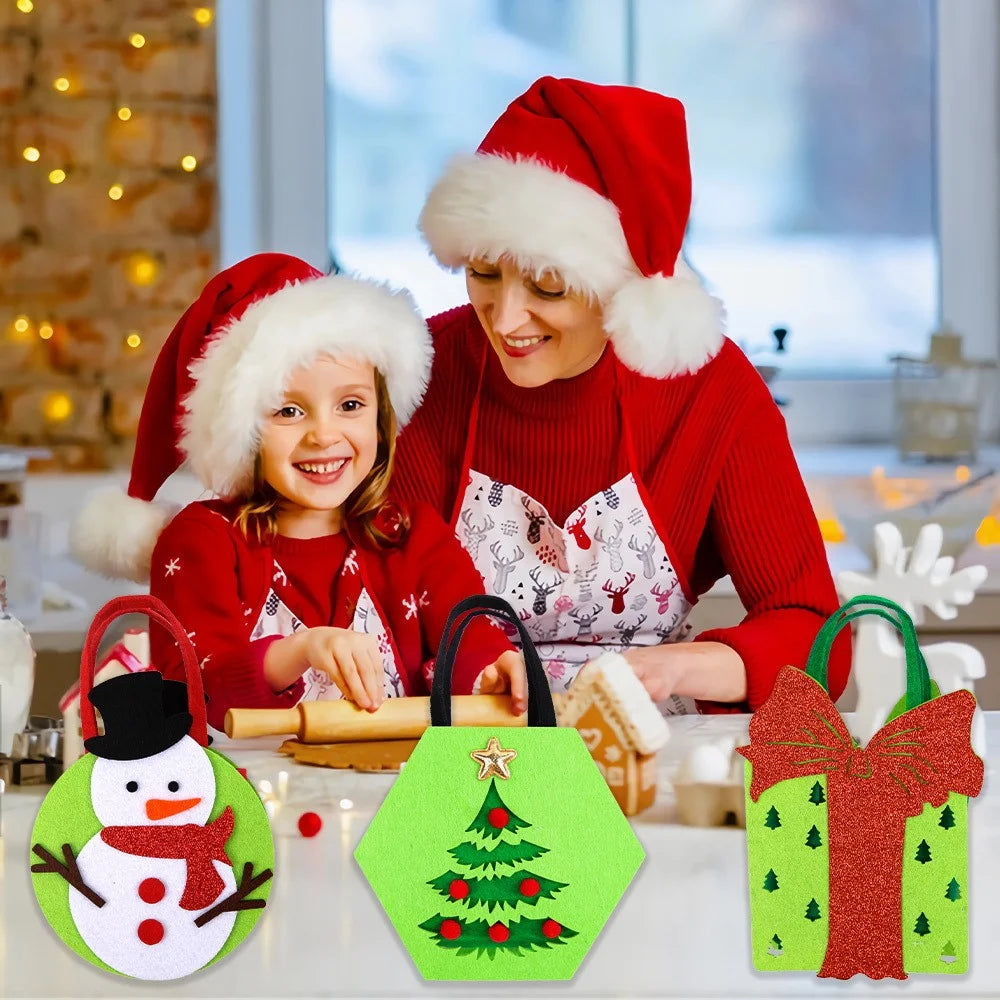 2Pcs Christmas Candy Cookie Bags Felt Party Supplies Organizer Kids DIY Gift Tote Bags - Elk - 4