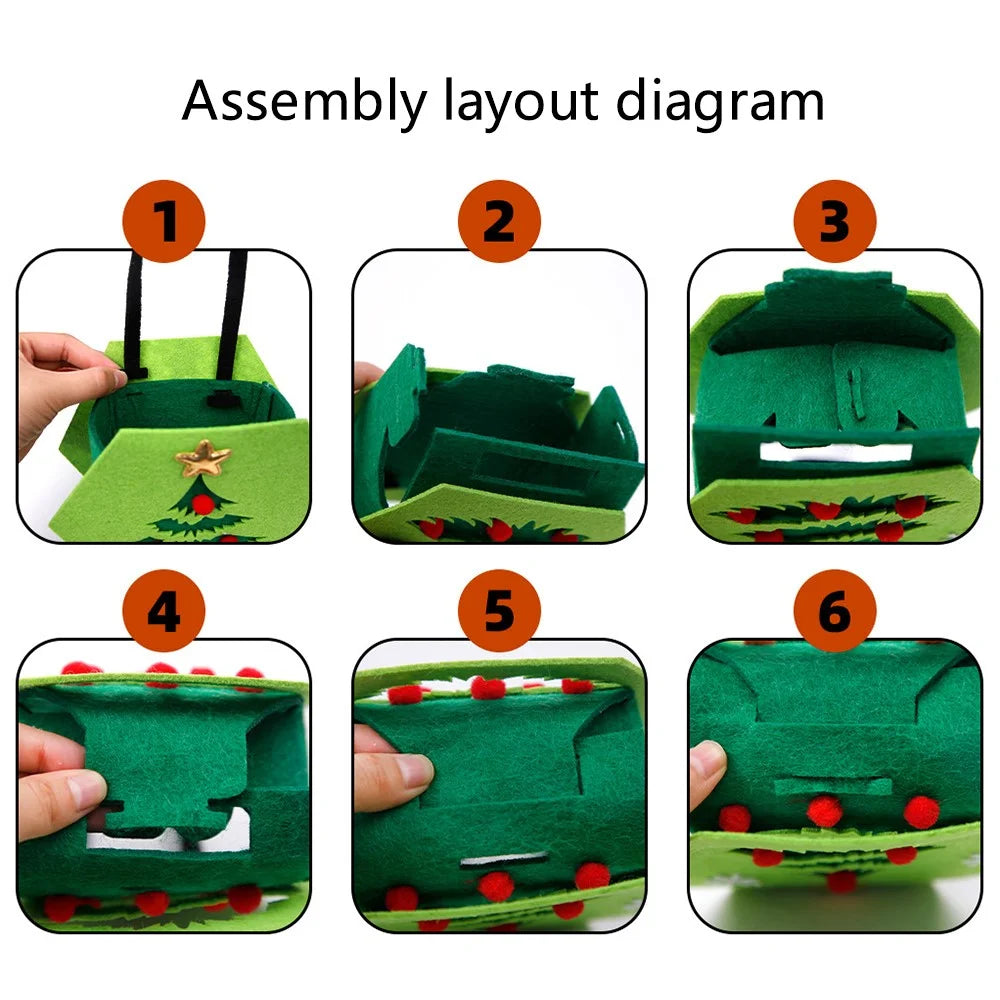 2Pcs Christmas Candy Cookie Bags Felt Party Supplies Organizer Kids DIY Gift Tote Bags - Elk - 5