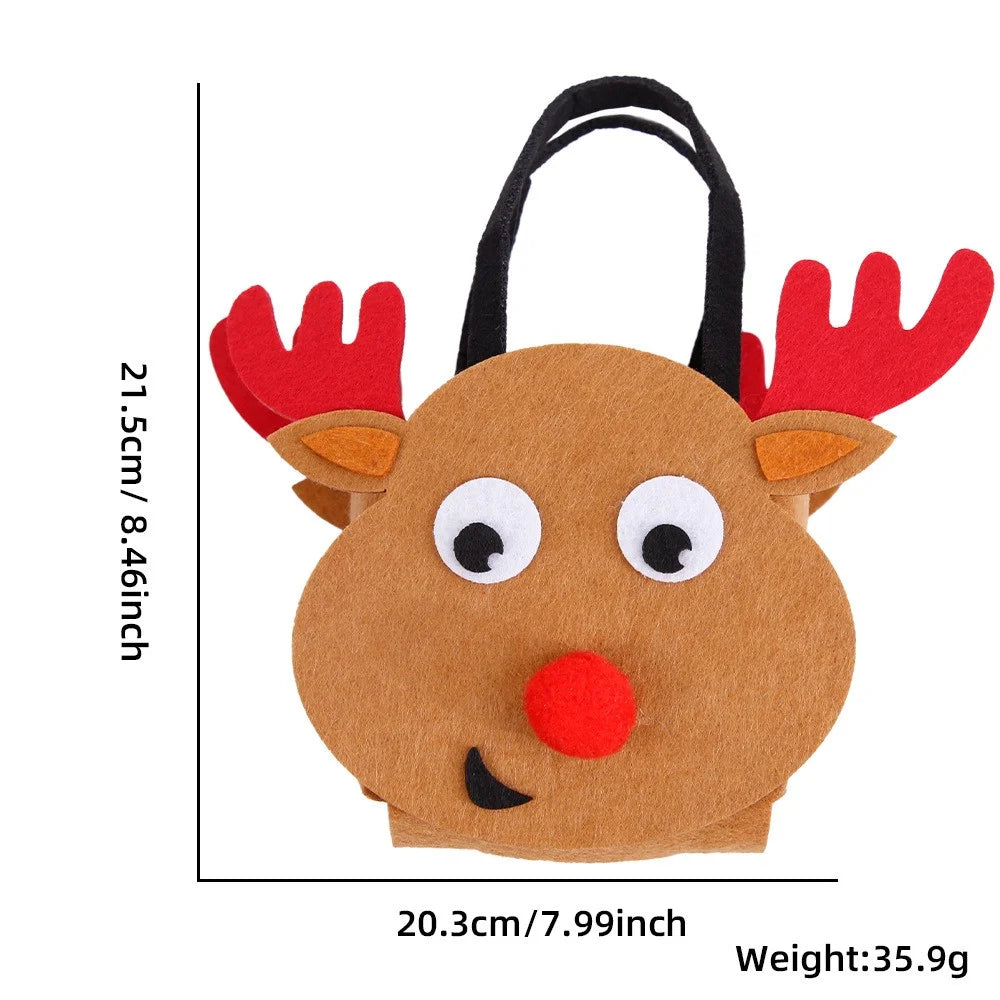 2Pcs Christmas Candy Cookie Bags Felt Party Supplies Organizer Kids DIY Gift Tote Bags - Elk - 6