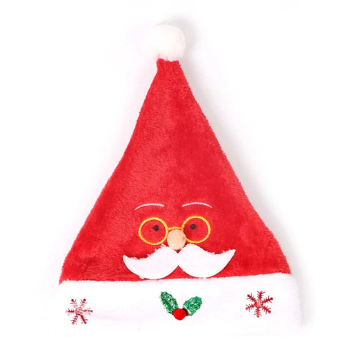3Pcs Short Plush Christmas Hats Lovely Santa Claus Caps Adult Kids Xmas Party Dress Up Props - Santa with Yellow Glasses - 1