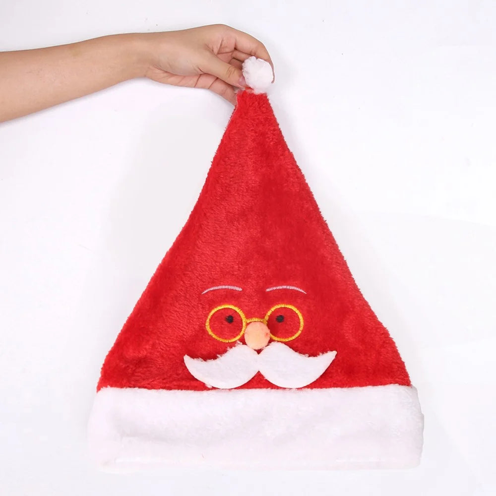 3Pcs Short Plush Christmas Hats Lovely Santa Claus Caps Adult Kids Xmas Party Dress Up Props - Santa with Yellow Glasses - 2