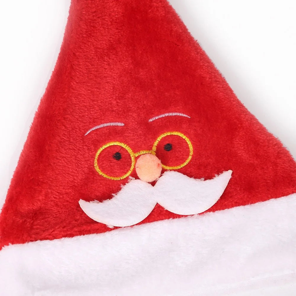 3Pcs Short Plush Christmas Hats Lovely Santa Claus Caps Adult Kids Xmas Party Dress Up Props - Santa with Yellow Glasses - 3