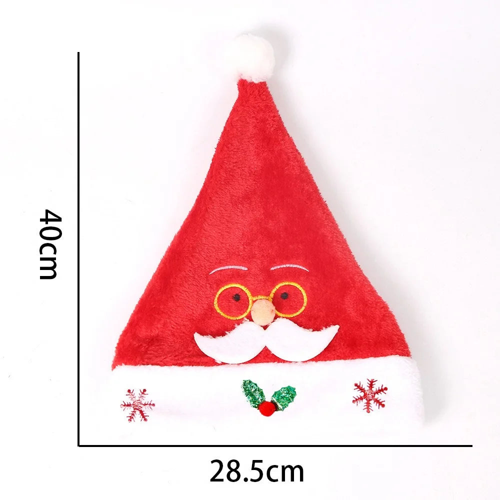 3Pcs Short Plush Christmas Hats Lovely Santa Claus Caps Adult Kids Xmas Party Dress Up Props - Santa with Yellow Glasses - 6