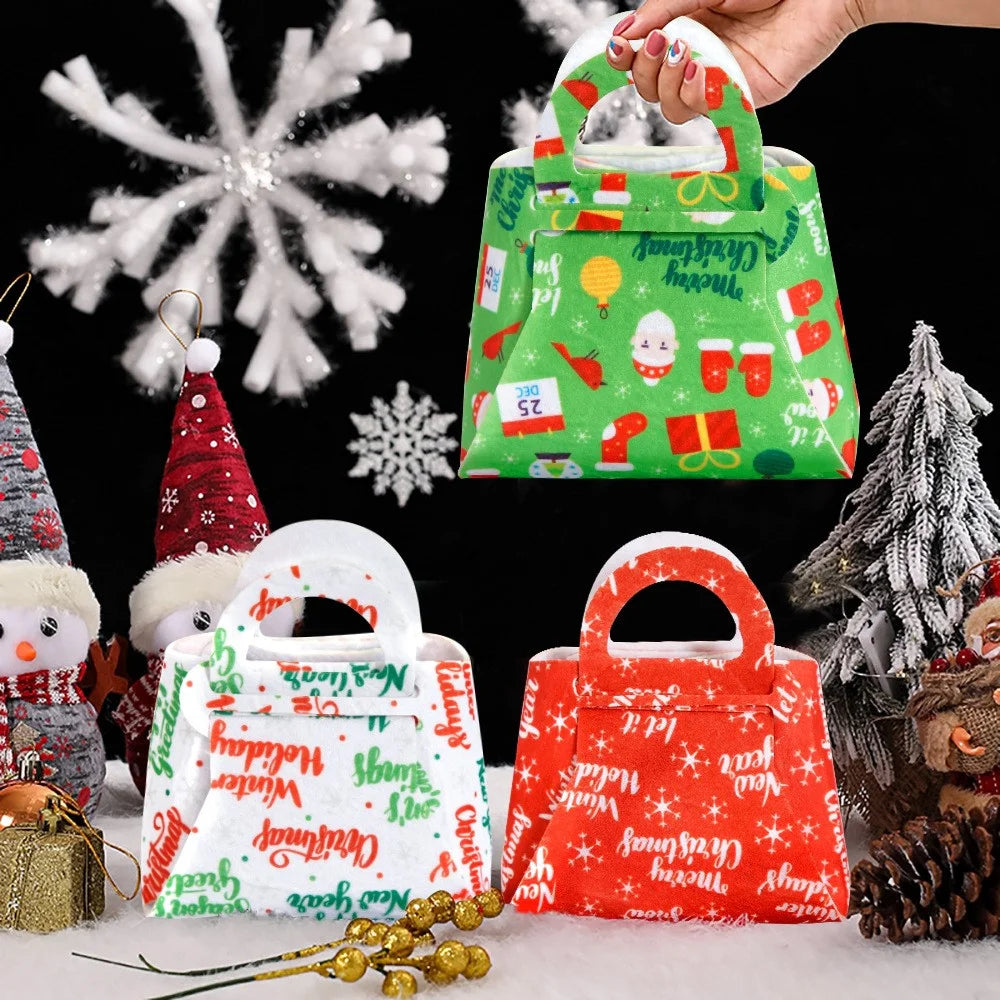 10Pcs Mixed Color Christmas Treat Bag Xmas Candy Pouch Kids DIY Felt Handbag Party Favor - 2