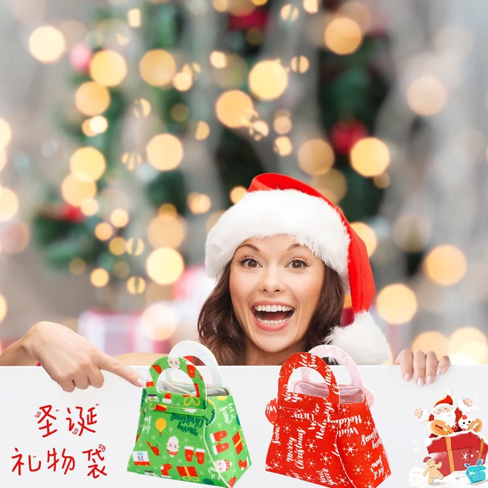 10Pcs Mixed Color Christmas Treat Bag Xmas Candy Pouch Kids DIY Felt Handbag Party Favor - 4