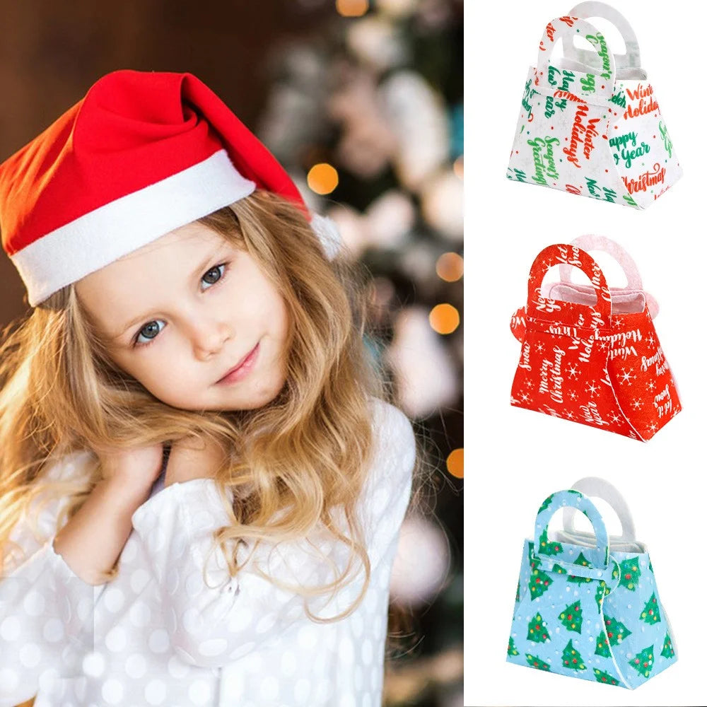 10Pcs Mixed Color Christmas Treat Bag Xmas Candy Pouch Kids DIY Felt Handbag Party Favor - 5