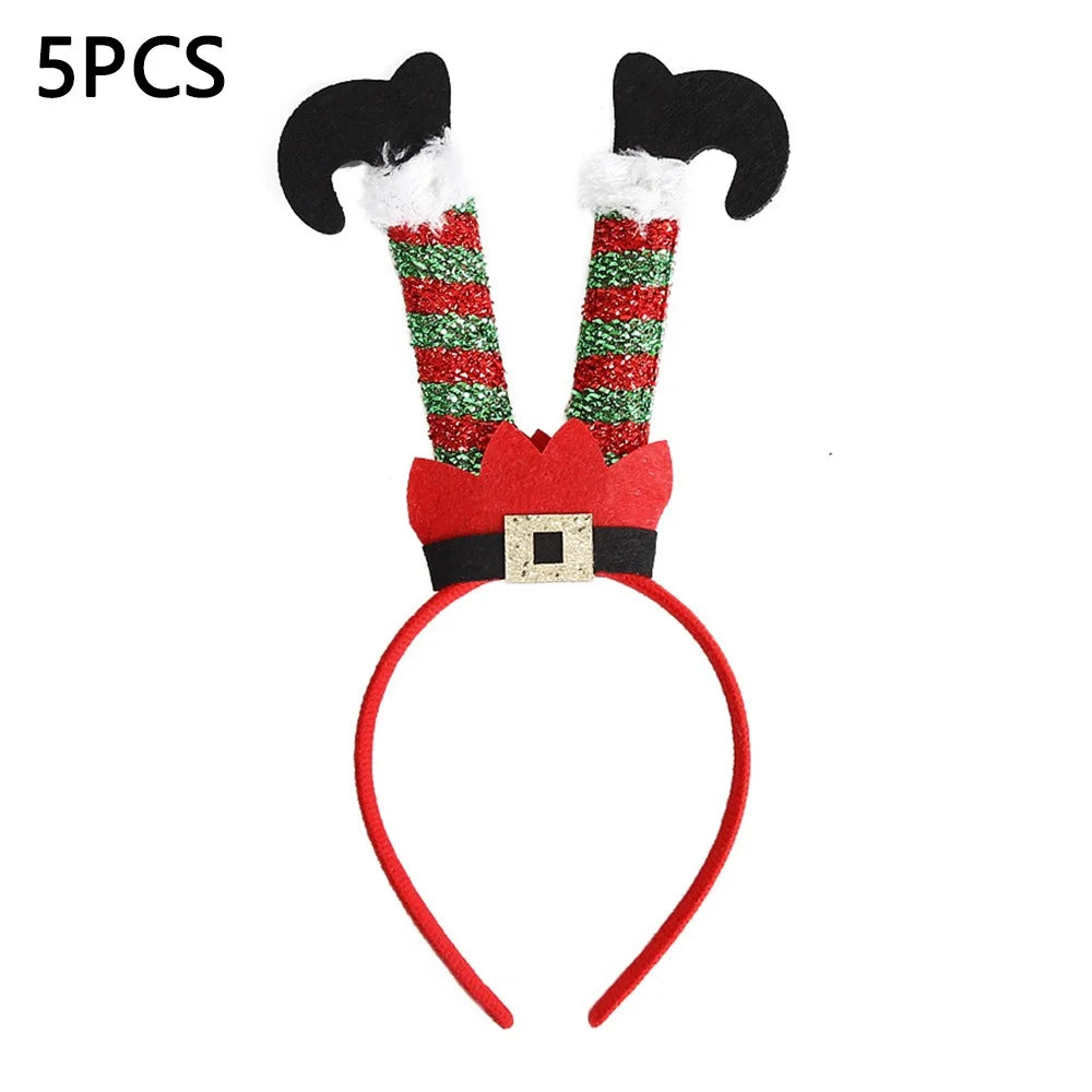 5Pcs Lovely Christmas Style Hair Hoop Plastic+Cloth Head Hoop Kids Adult Xmas Headwear - Long-legged Santa Claus - 1