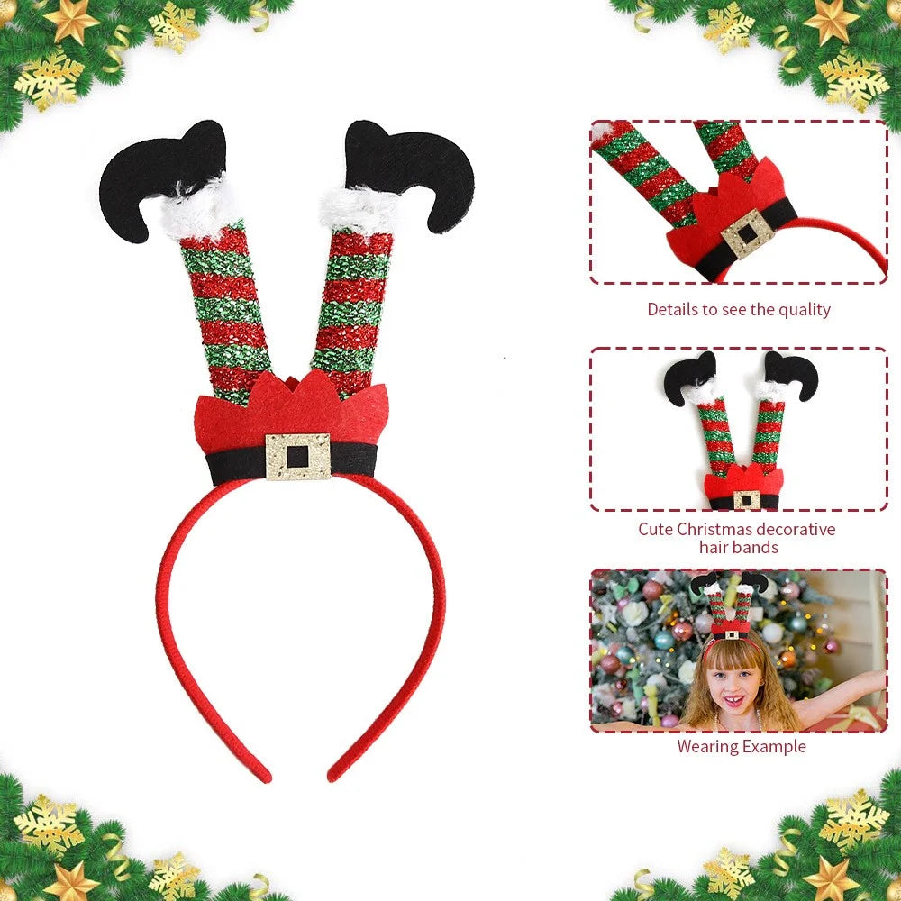 5Pcs Lovely Christmas Style Hair Hoop Plastic+Cloth Head Hoop Kids Adult Xmas Headwear - Long-legged Santa Claus - 4