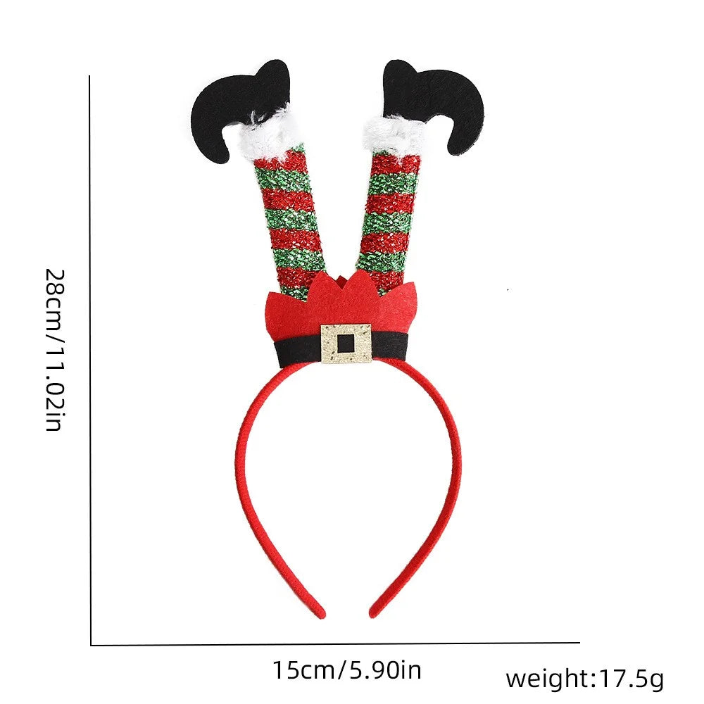5Pcs Lovely Christmas Style Hair Hoop Plastic+Cloth Head Hoop Kids Adult Xmas Headwear - Long-legged Santa Claus - 5