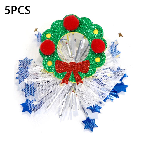 5Pcs Lovely Christmas Style Gauze Hair Clip Kids Hairpins Xmas Party Headwear - Wreath - 1