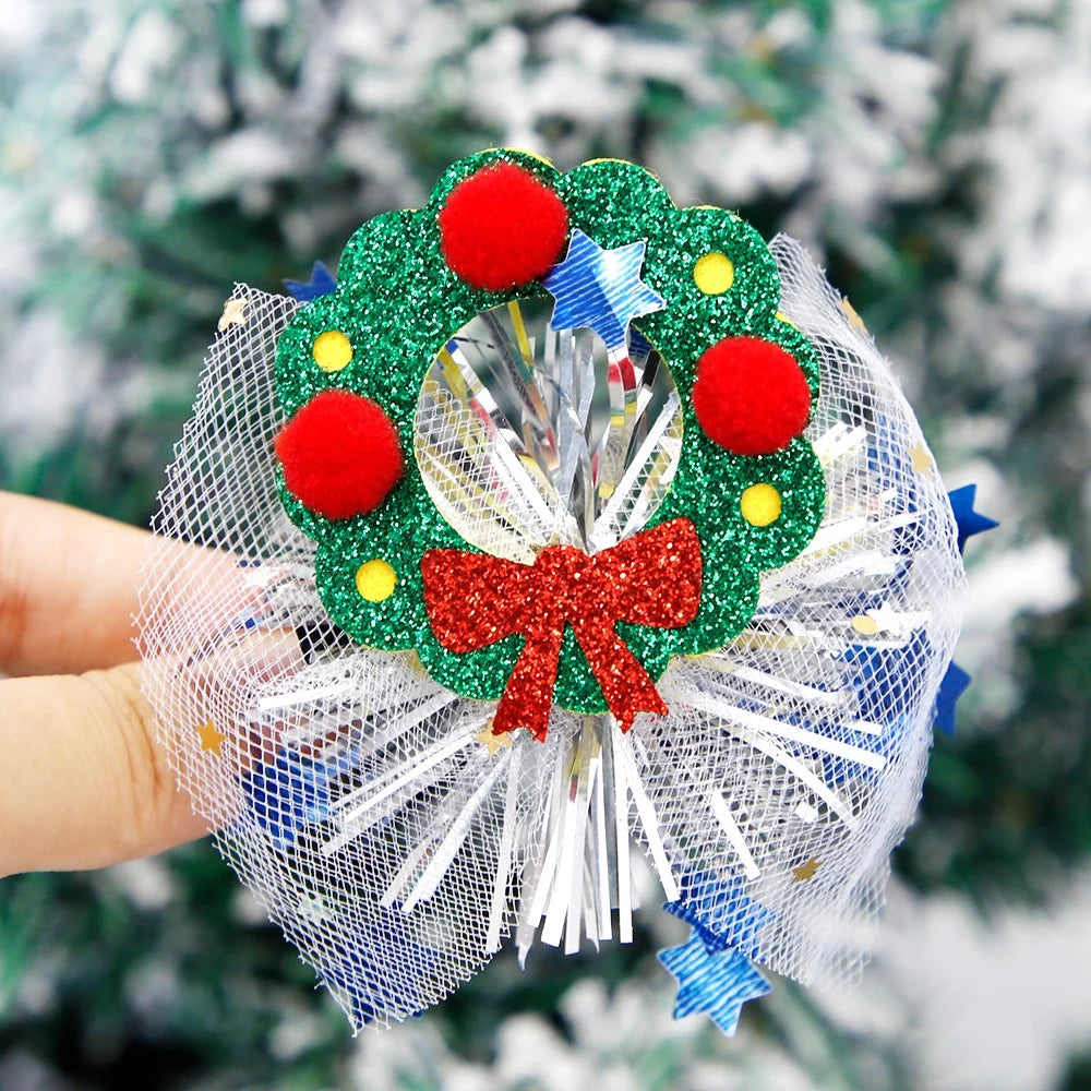 5Pcs Lovely Christmas Style Gauze Hair Clip Kids Hairpins Xmas Party Headwear - Wreath - 2