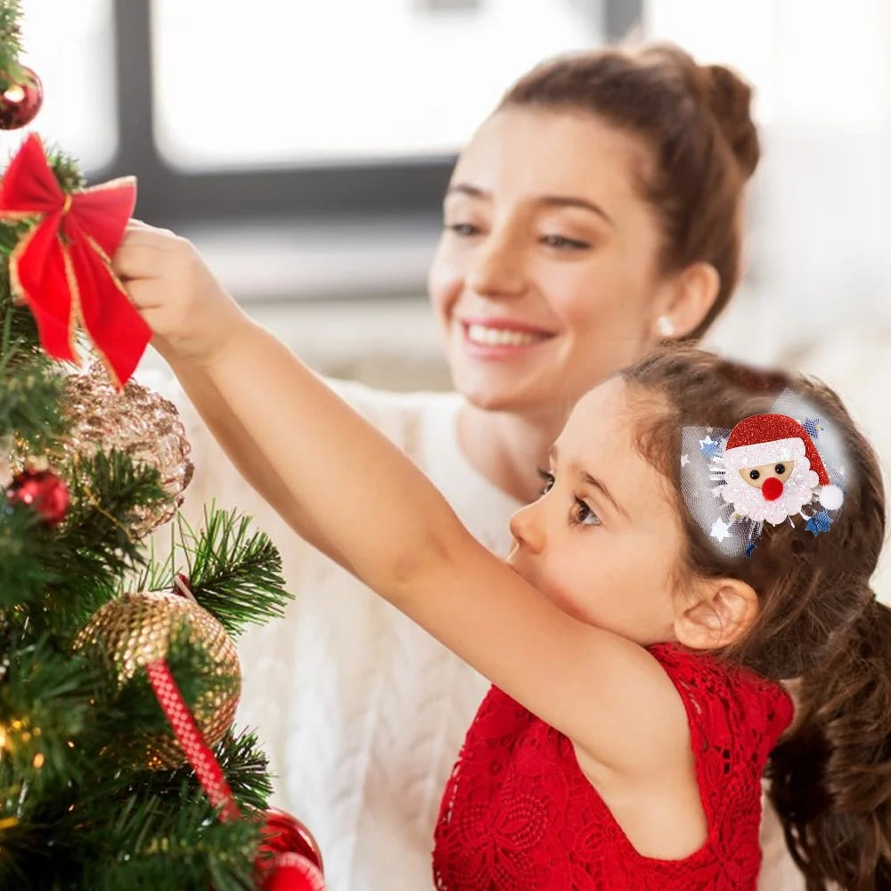 5Pcs Lovely Christmas Style Gauze Hair Clip Kids Hairpins Xmas Party Headwear - Wreath - 4